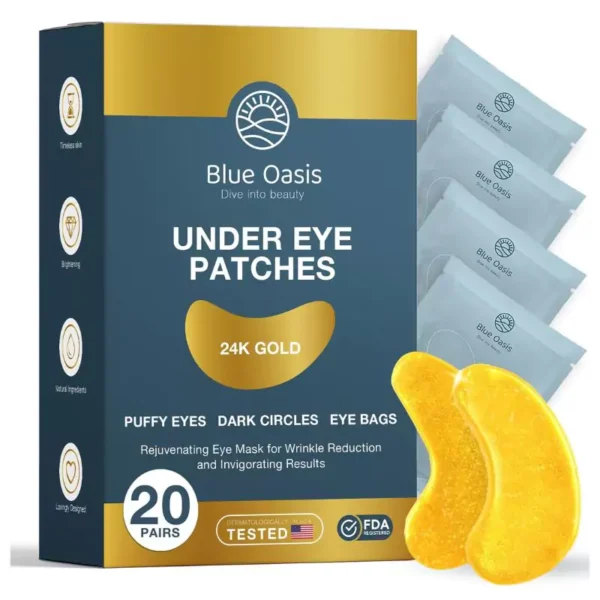 Under Eye Patches for Puffy Eyes and Dark Circles – 24k Gold Under Eye Mask Patches for Puffiness, Beauty & Personal Care Products – Under Eye Masks 20 Pairs Gold Under Eye Patches for Puffy Eyes
