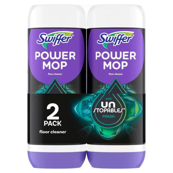 Swiffer PowerMop Floor Cleaning Solution with Unstopables Fresh Scent, PowerMop Refills, Floor Cleaner for Mopping, 25.3 fl oz, 2 Pack