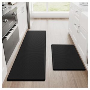 StepRite Kitchen Mats, 2PCS Kitchen Rugs, Cushioned Anti Fatigue Kitchen Mats for Floor, Non-Slip Standing Desk Mat, Waterproof Kitchen Rug Set for Kitchen, Floor, Office,17.3"×30"+17.3"×47",Black