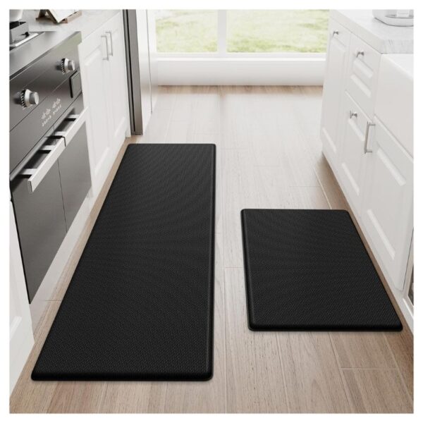 StepRite Kitchen Mats, 2PCS Kitchen Rugs, Cushioned Anti Fatigue Kitchen Mats for Floor, Non-Slip Standing Desk Mat, Waterproof Kitchen Rug Set for Kitchen, Floor, Office,17.3"×30"+17.3"×47",Black