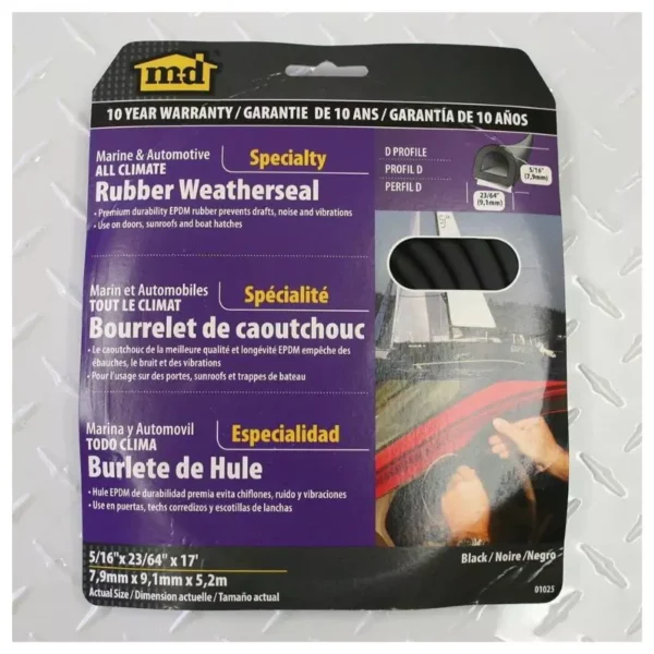 M-D Building Products 01025 17 ft. Black Small Rubber Auto & Marine Weatherseal for All Climates - Image 2