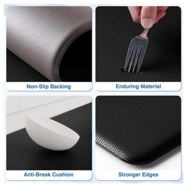 StepRite Kitchen Mats, 2PCS Kitchen Rugs, Cushioned Anti Fatigue Kitchen Mats for Floor, Non-Slip Standing Desk Mat, Waterproof Kitchen Rug Set for Kitchen, Floor, Office,17.3"×30"+17.3"×47",Black - Image 2