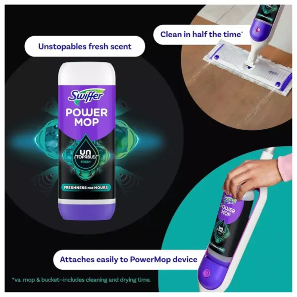 Swiffer PowerMop Floor Cleaning Solution with Unstopables Fresh Scent, PowerMop Refills, Floor Cleaner for Mopping, 25.3 fl oz, 2 Pack - Image 2