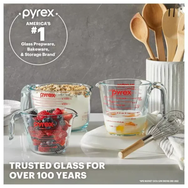 Pyrex Essentials (3-Pack) Glass Measuring Cups Set, (1, 2 & 4 Cup) Measuring Cups For Prepping, Baking and Cooking, Preheated Oven, Dishwasher, Freezer, and Microwave Safe - Image 2