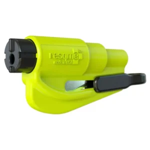 resqme The Original Emergency Keychain Car Escape Tool, 2-in-1 Seatbelt Cutter and Window Breaker, Made in USA, Yellow- Compact Emergency Hammer